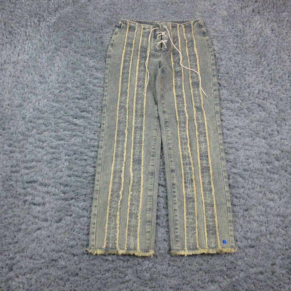 PrettyLittleThing Jeans Womens 6 Petite Blue Lace Up Straight Fray 29x29.5* NWT